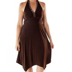 Donna Ricco Brown Studded Halter Dress